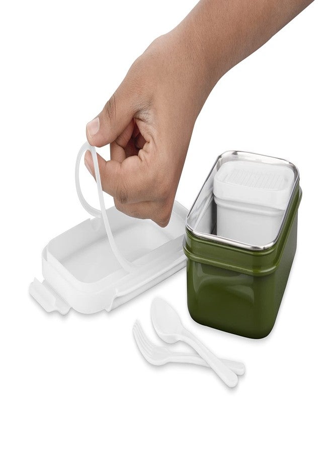 نابيا علبة طعام مدرسية للأطفال من نابيا بيبي، مصنوعة من الفولاذ المقاوم للصدأ والبلاستيك من الداخل، مع وعاء بلاستيكي داخلي وغطاء محكم الإغلاق (كبيرة، خضراء) - Image 3